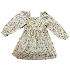 Blu Pepper Green Floral Cottagecore Long Sleeve Whimsical Cottage Dress Size L